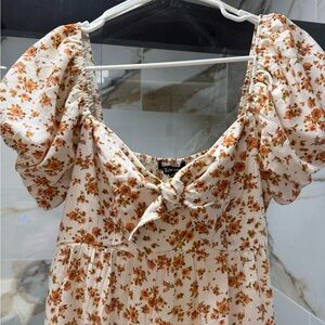 Trixxi Floral Puff Sleeve Dress - Cream and Brown